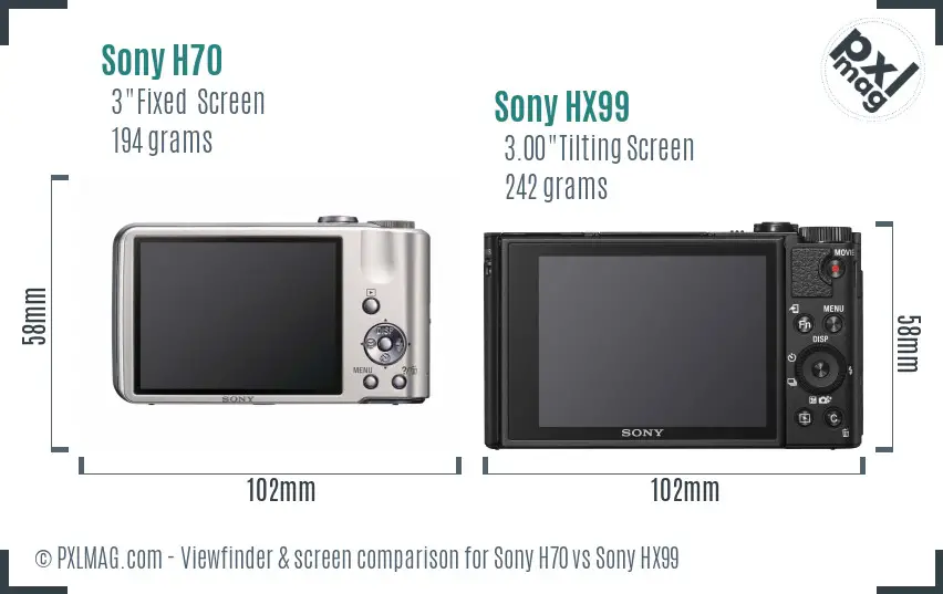 Sony H70 vs Sony HX99 Screen and Viewfinder comparison