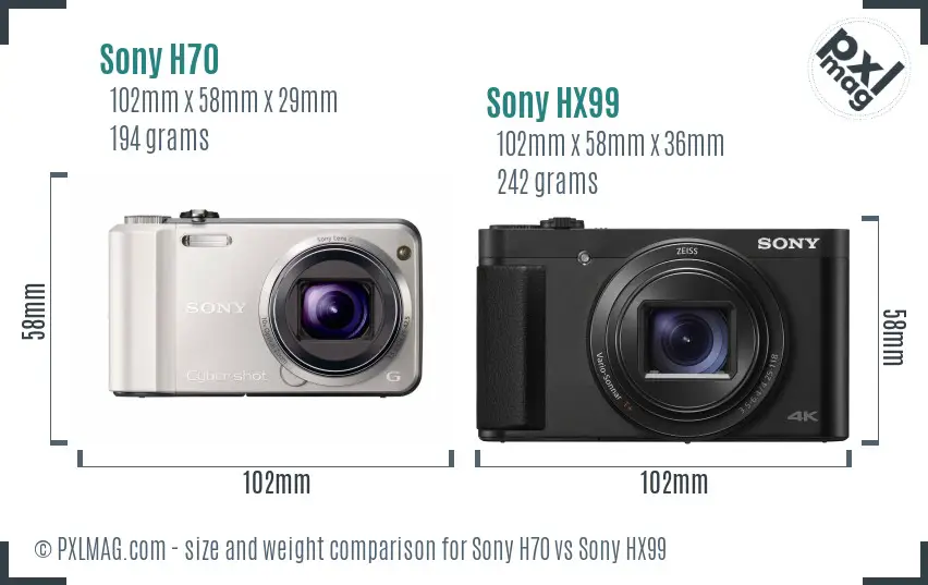 Sony H70 vs Sony HX99 size comparison