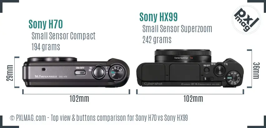 Sony H70 vs Sony HX99 top view buttons comparison