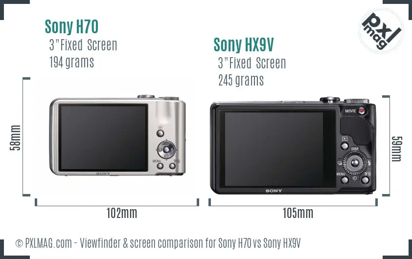 Sony H70 vs Sony HX9V Screen and Viewfinder comparison