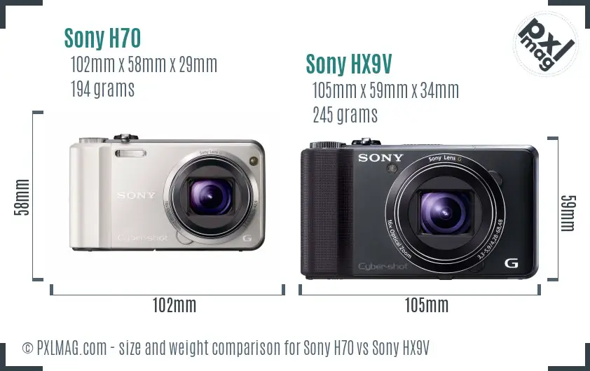 Sony H70 vs Sony HX9V size comparison