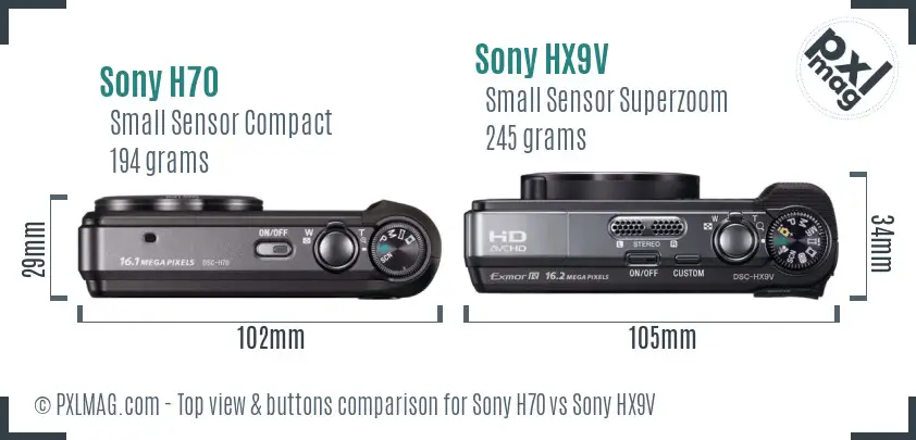 Sony H70 vs Sony HX9V top view buttons comparison