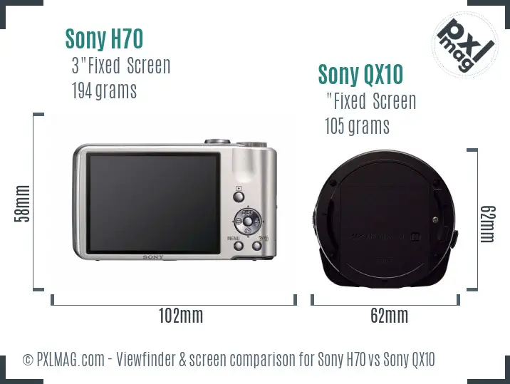 Sony H70 vs Sony QX10 Screen and Viewfinder comparison