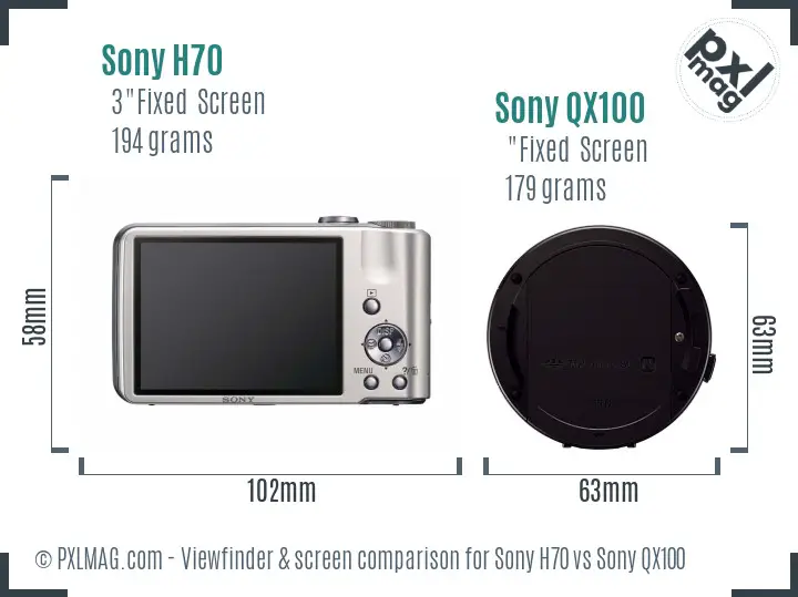 Sony H70 vs Sony QX100 Screen and Viewfinder comparison