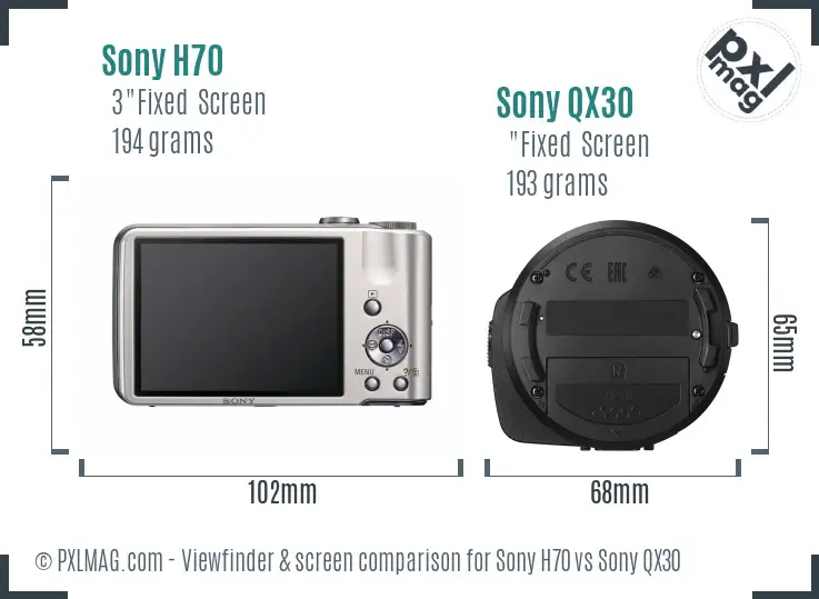 Sony H70 vs Sony QX30 Screen and Viewfinder comparison