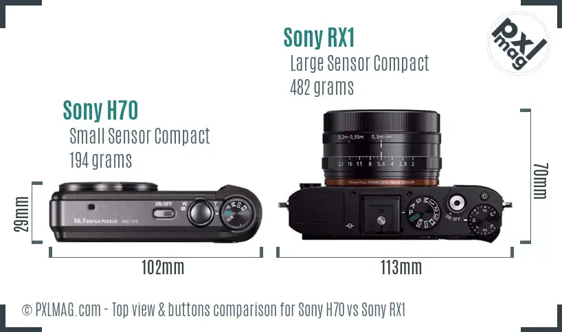 Sony H70 vs Sony RX1 top view buttons comparison