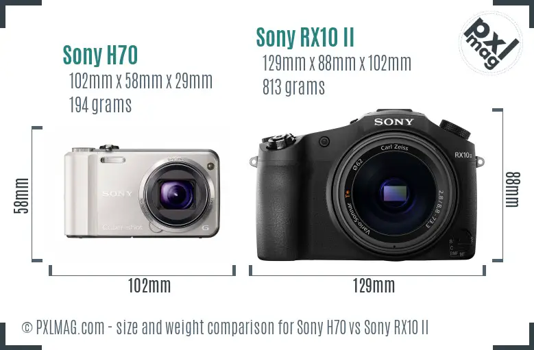 Sony H70 vs Sony RX10 II size comparison