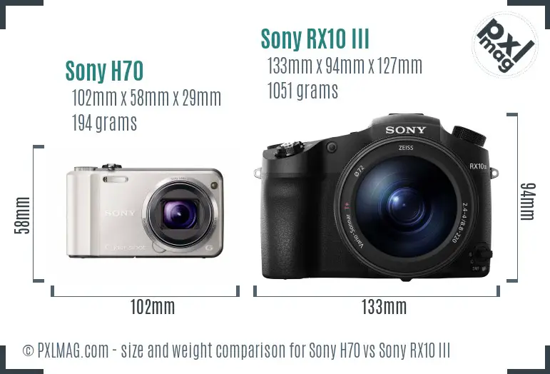Sony H70 vs Sony RX10 III size comparison
