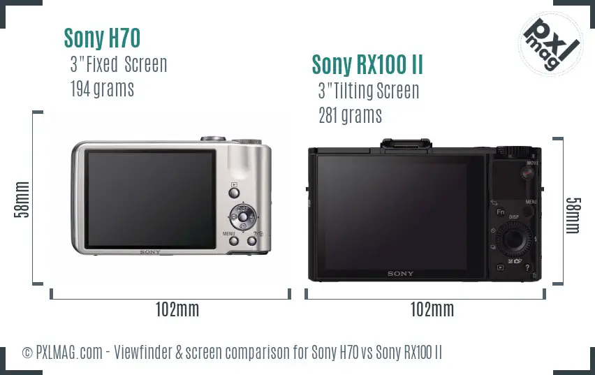 Sony H70 vs Sony RX100 II Screen and Viewfinder comparison