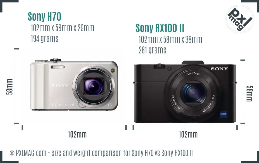 Sony H70 vs Sony RX100 II size comparison
