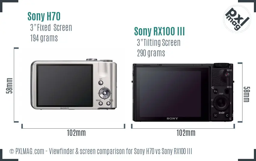 Sony H70 vs Sony RX100 III Screen and Viewfinder comparison