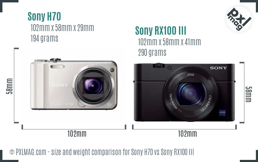 Sony H70 vs Sony RX100 III size comparison