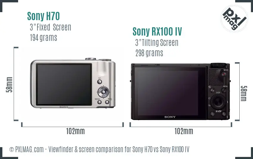 Sony H70 vs Sony RX100 IV Screen and Viewfinder comparison