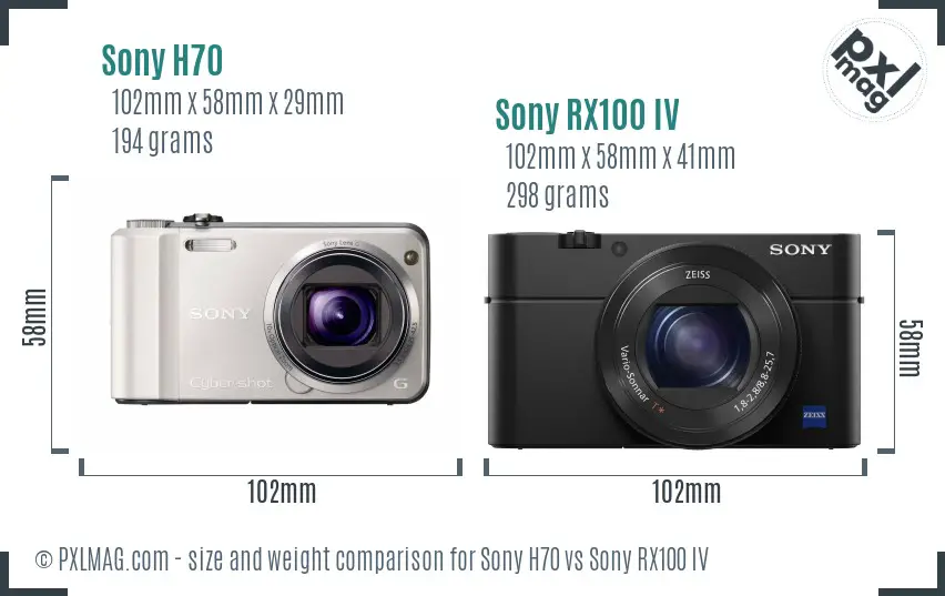 Sony H70 vs Sony RX100 IV size comparison