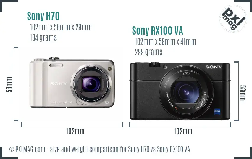 Sony H70 vs Sony RX100 VA size comparison