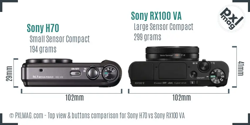 Sony H70 vs Sony RX100 VA top view buttons comparison