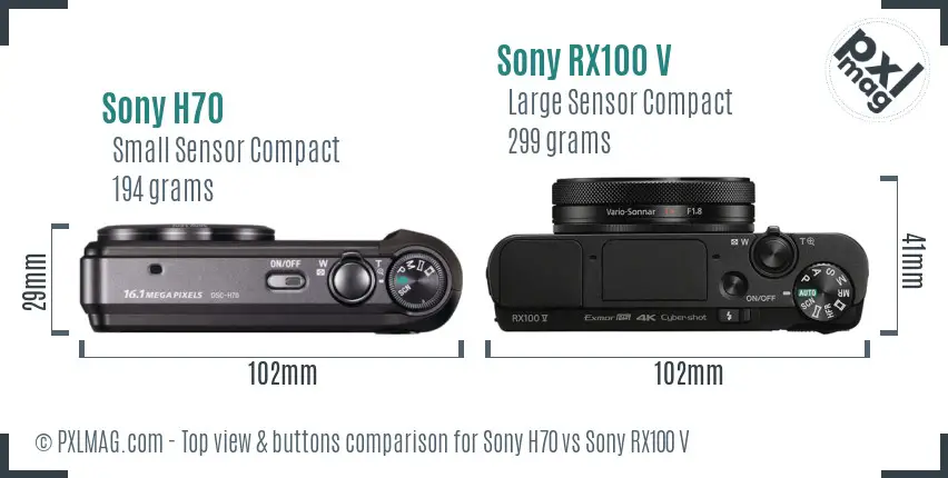 Sony H70 vs Sony RX100 V top view buttons comparison