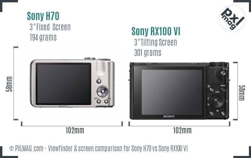 Sony H70 vs Sony RX100 VI Screen and Viewfinder comparison
