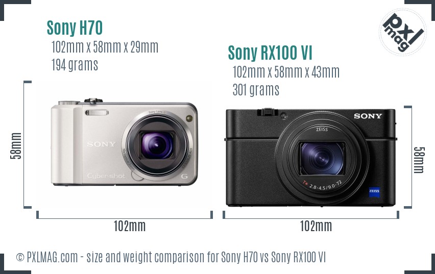 Sony H70 vs Sony RX100 VI size comparison