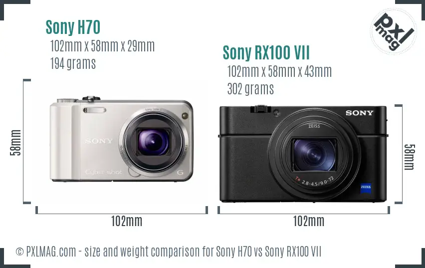 Sony H70 vs Sony RX100 VII size comparison