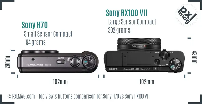 Sony H70 vs Sony RX100 VII top view buttons comparison