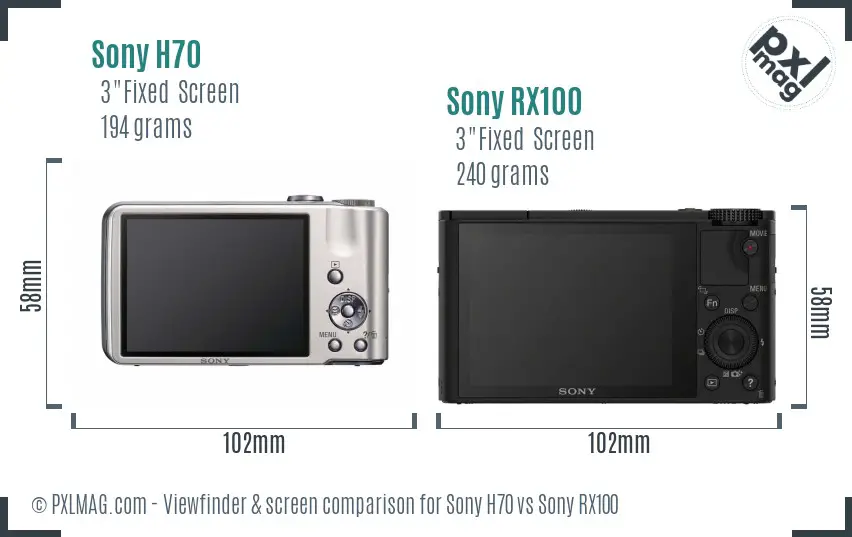 Sony H70 vs Sony RX100 Screen and Viewfinder comparison