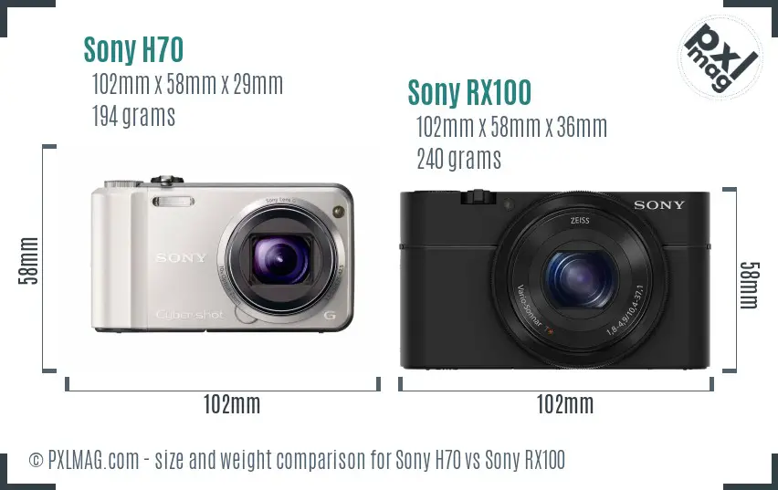 Sony H70 vs Sony RX100 size comparison