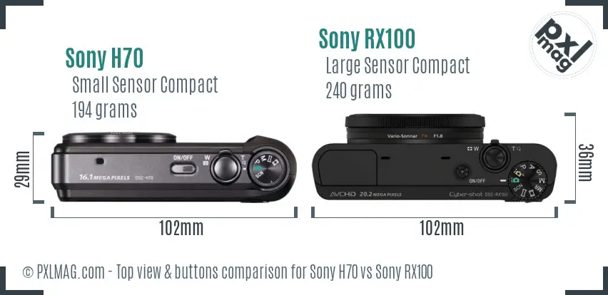 Sony H70 vs Sony RX100 top view buttons comparison
