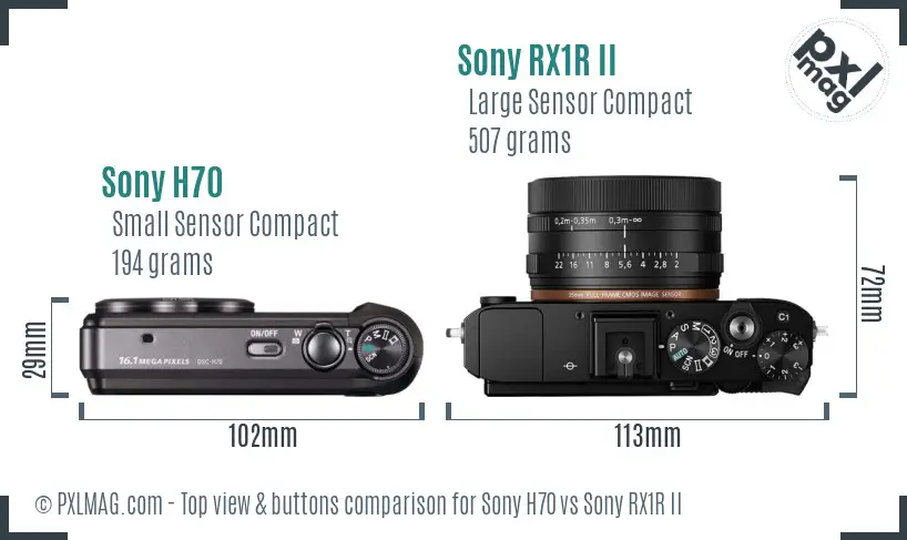 Sony H70 vs Sony RX1R II top view buttons comparison