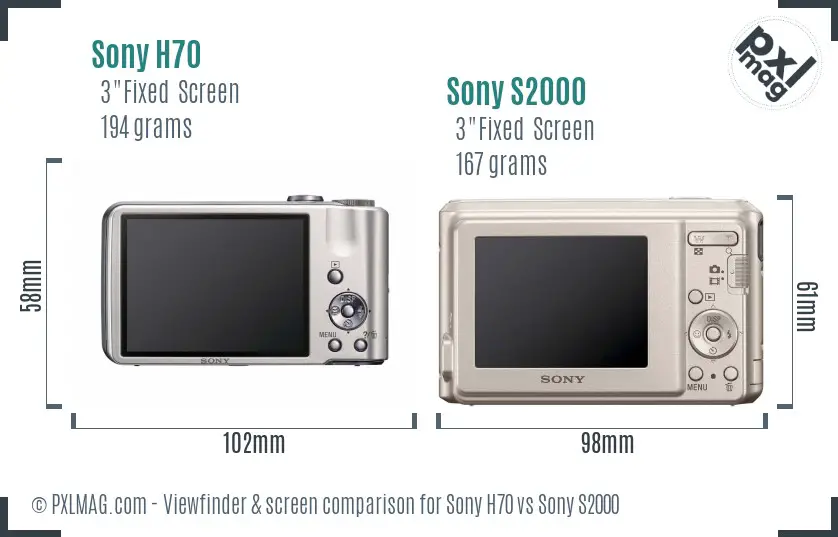 Sony H70 vs Sony S2000 Screen and Viewfinder comparison
