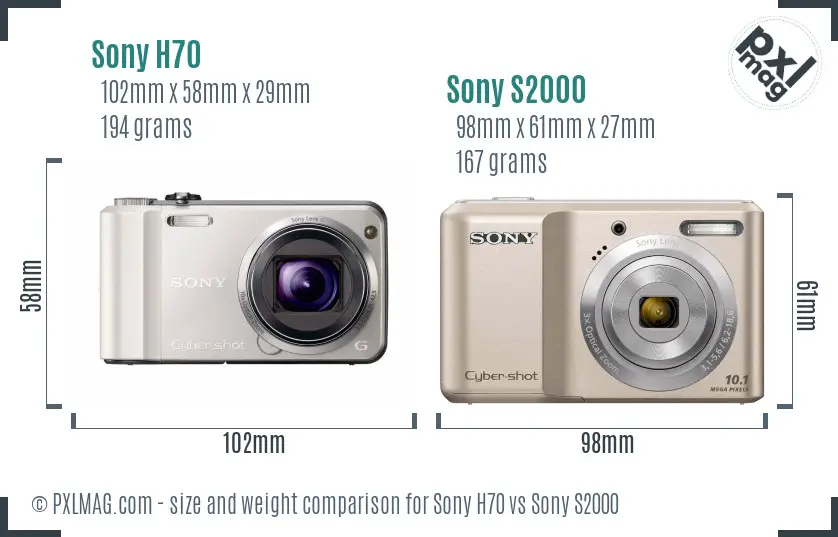 Sony H70 vs Sony S2000 size comparison
