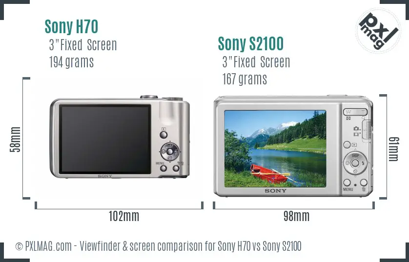 Sony H70 vs Sony S2100 Screen and Viewfinder comparison