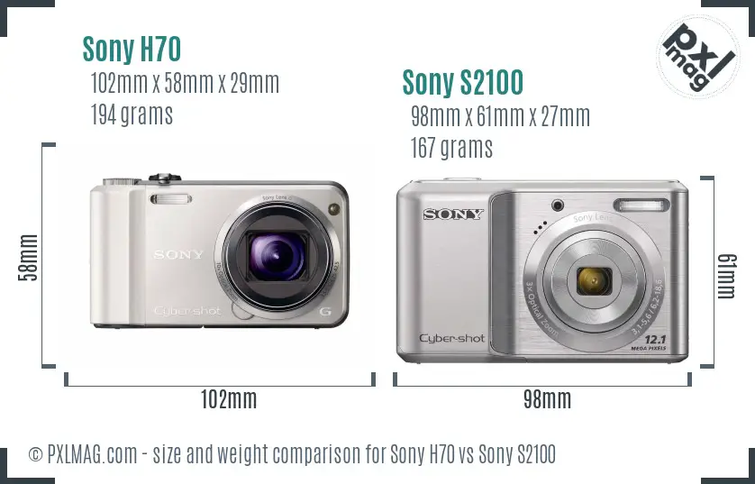 Sony H70 vs Sony S2100 size comparison