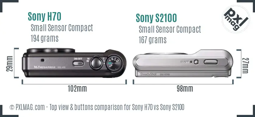 Sony H70 vs Sony S2100 top view buttons comparison