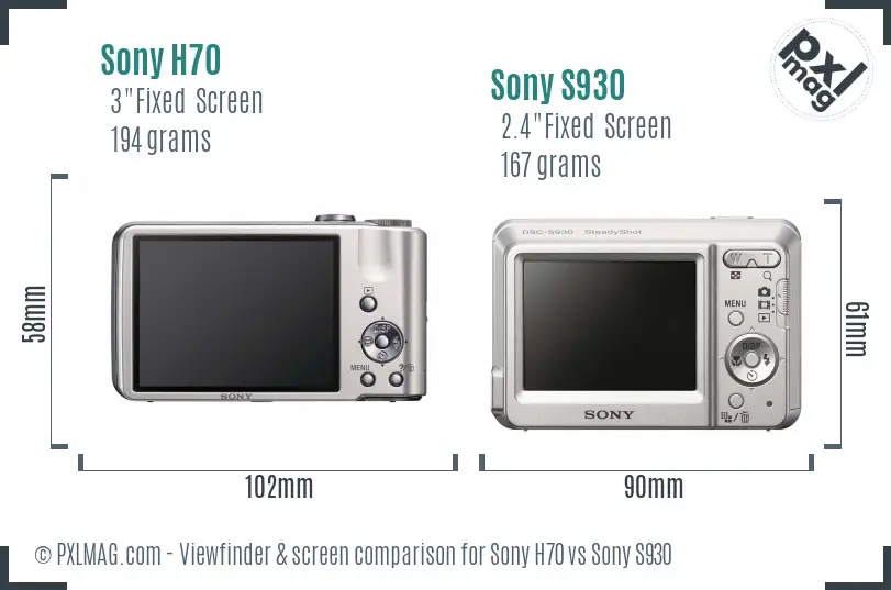 Sony H70 vs Sony S930 Screen and Viewfinder comparison