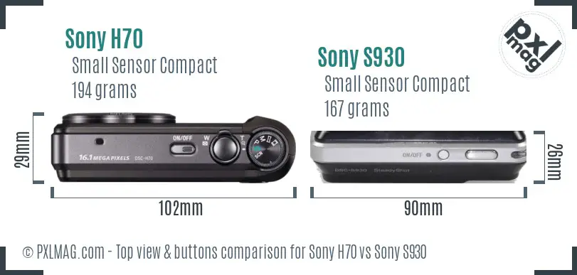 Sony H70 vs Sony S930 top view buttons comparison