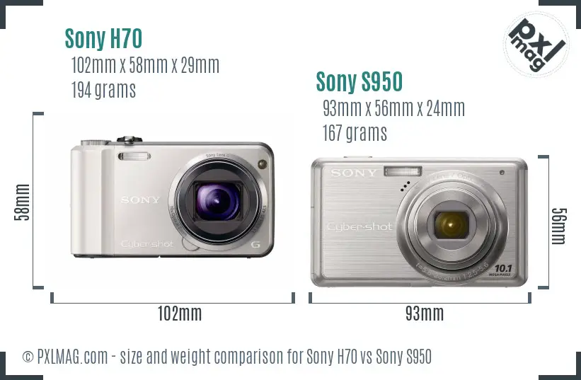 Sony H70 vs Sony S950 size comparison