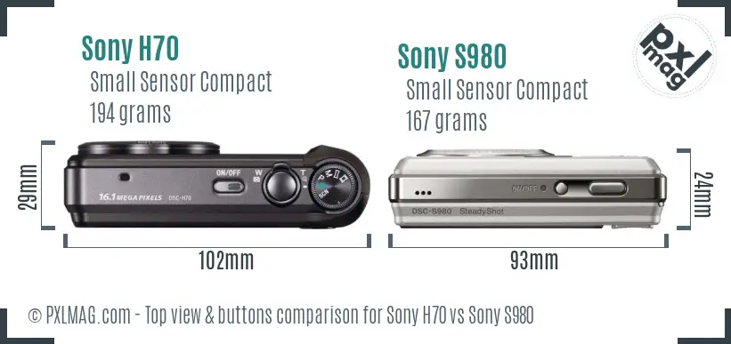 Sony H70 vs Sony S980 top view buttons comparison