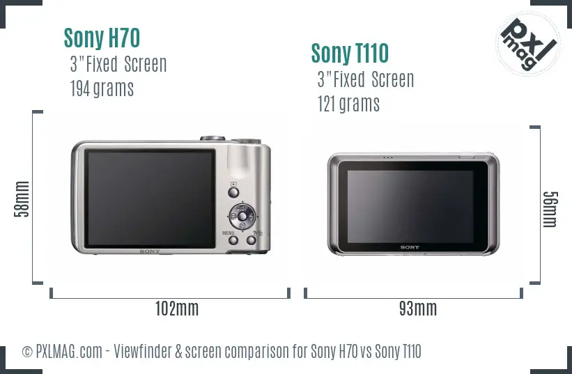 Sony H70 vs Sony T110 Screen and Viewfinder comparison