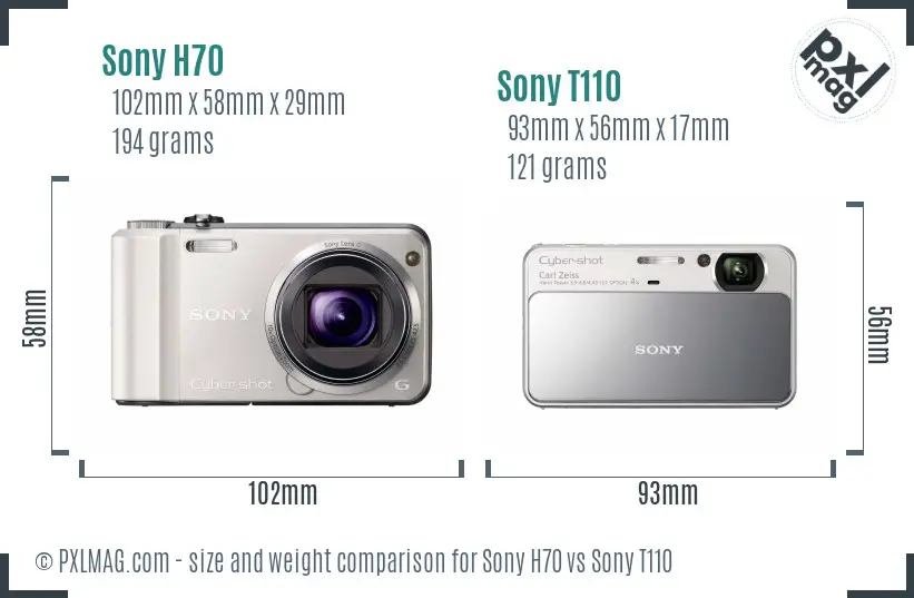 Sony H70 vs Sony T110 size comparison