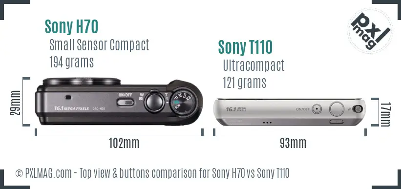 Sony H70 vs Sony T110 top view buttons comparison