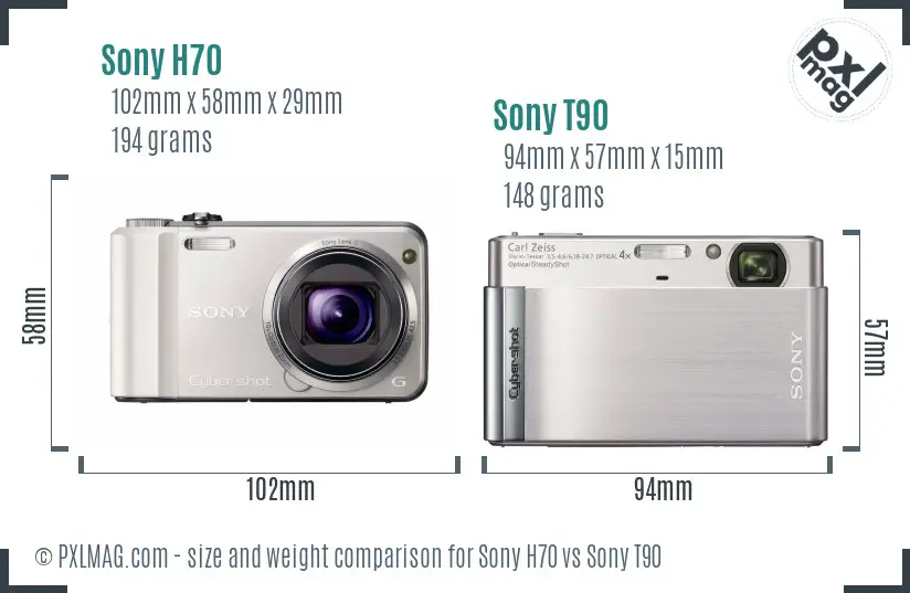Sony H70 vs Sony T90 size comparison