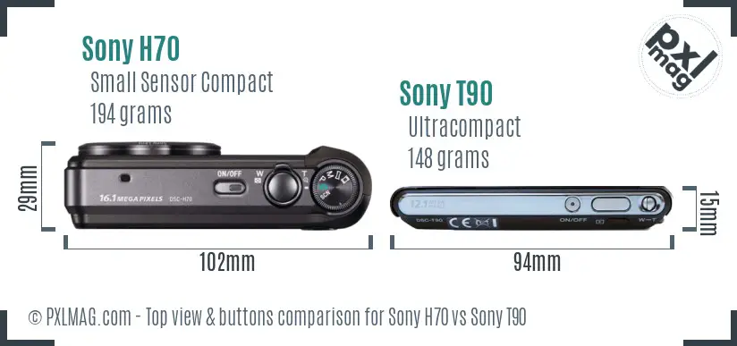 Sony H70 vs Sony T90 top view buttons comparison
