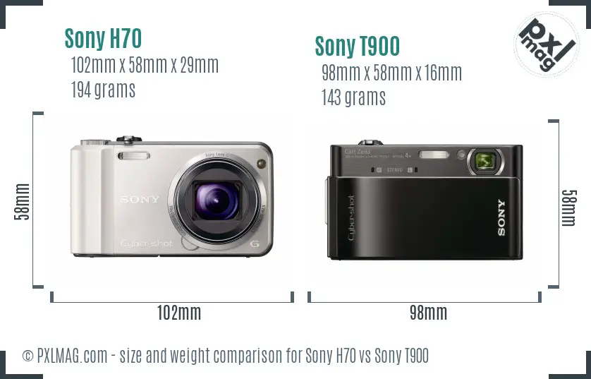 Sony H70 vs Sony T900 size comparison