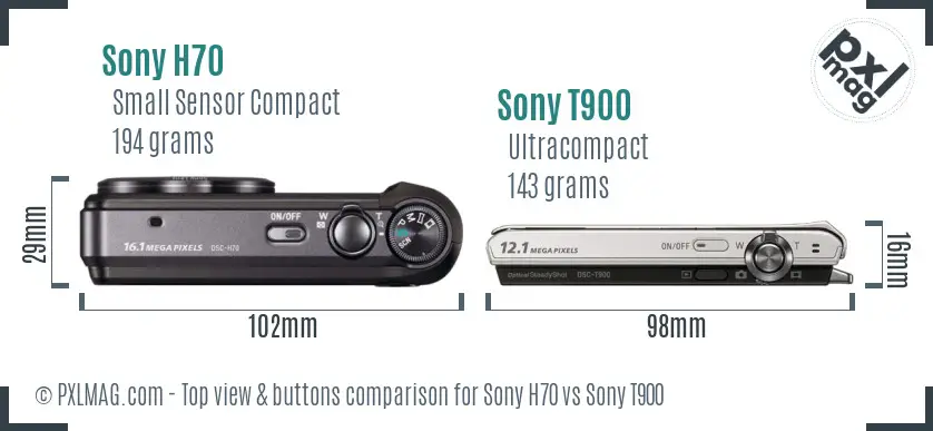Sony H70 vs Sony T900 top view buttons comparison