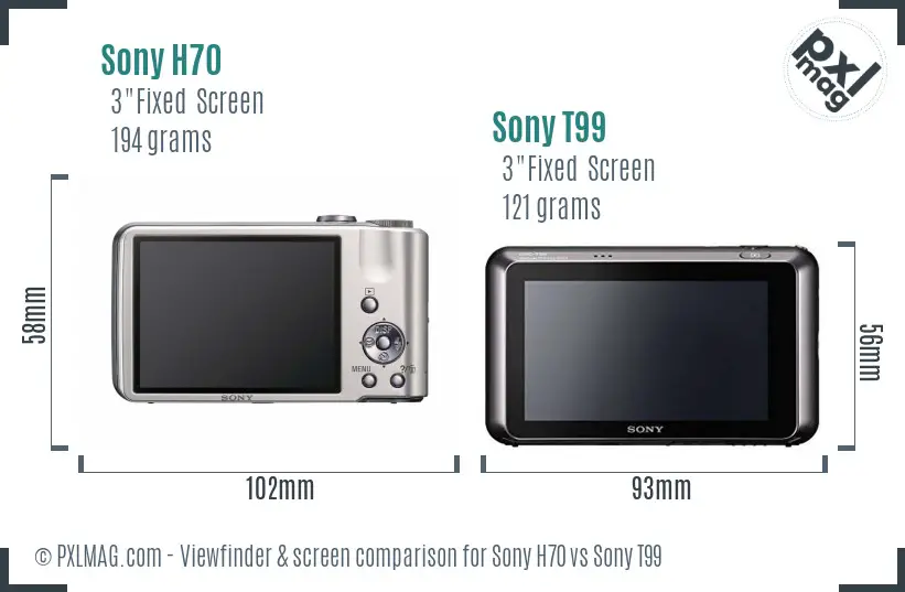 Sony H70 vs Sony T99 Screen and Viewfinder comparison