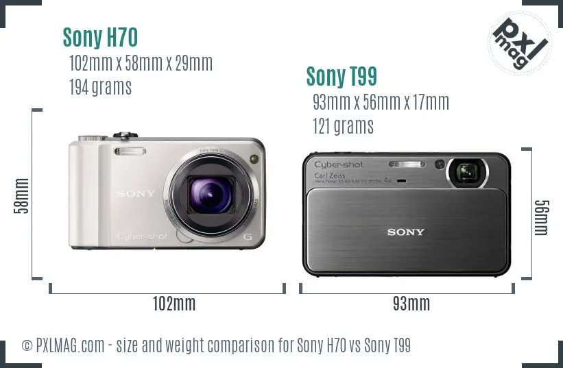 Sony H70 vs Sony T99 size comparison