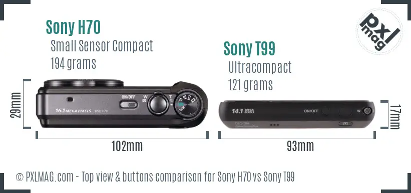 Sony H70 vs Sony T99 top view buttons comparison