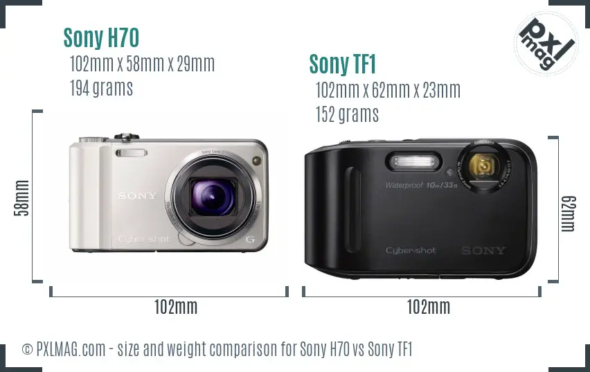 Sony H70 vs Sony TF1 size comparison