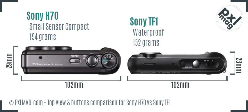 Sony H70 vs Sony TF1 top view buttons comparison